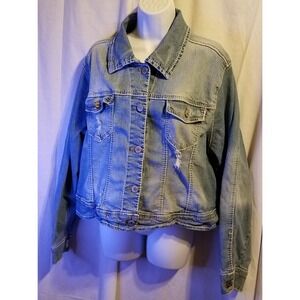 Amethyst Jean Jacket Women's Y2K Sz 3x Denim Collared‎ Distressed Cropped JR